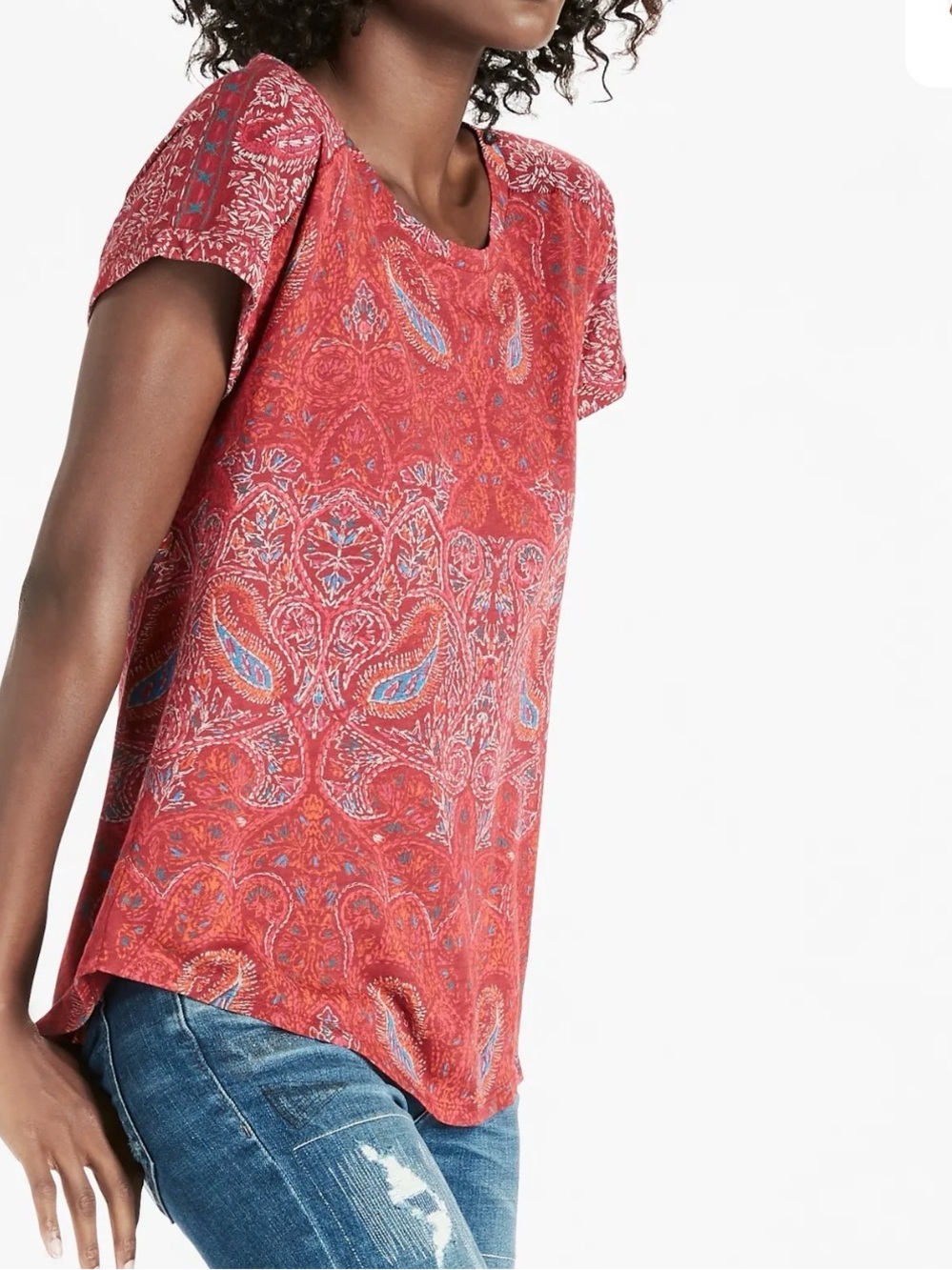 Lucky Brand Red Paisley Short-Sleeve Tee